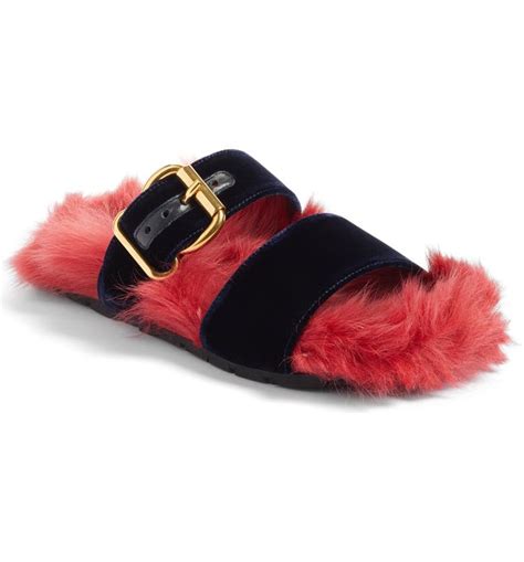 prada shearling sandals|sandal prada original.